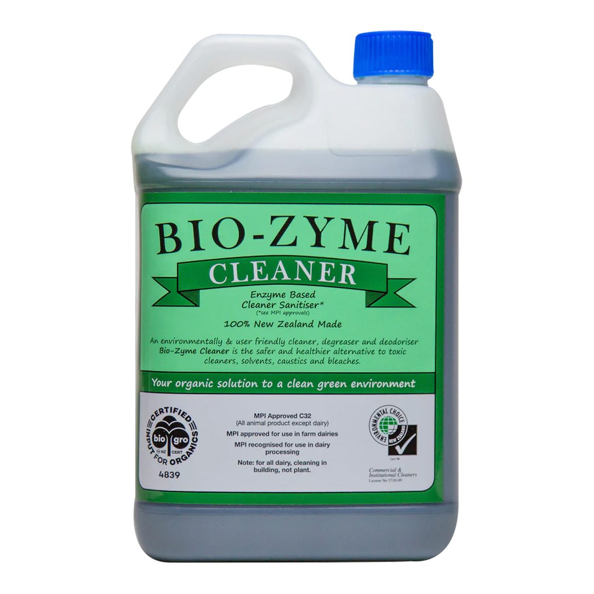 cleaning-products-environmental-bio-zyme-cleaner-green-5L-litre-safer-than-toxic-solvents-cleaners-bleaches-caustics-all-purpose-cleaner-sanitiser-deodoriser-5L-makes-166L-litres-vjs-distributors-BZCLE5L