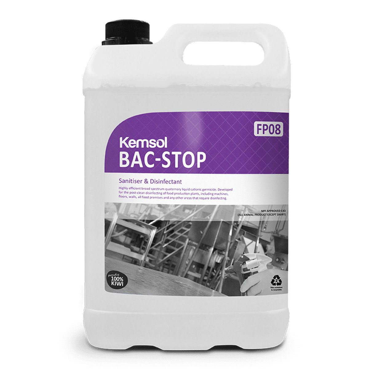 cleaning-products-floorcare-kemsol-bac-stop-sanitiser-and-disinfectant-broad-spectrum-liquid-cationic-germicide-post-clean-disinfecting-food-production-machines-floors-walls-vjs-distributors-KBACSKU