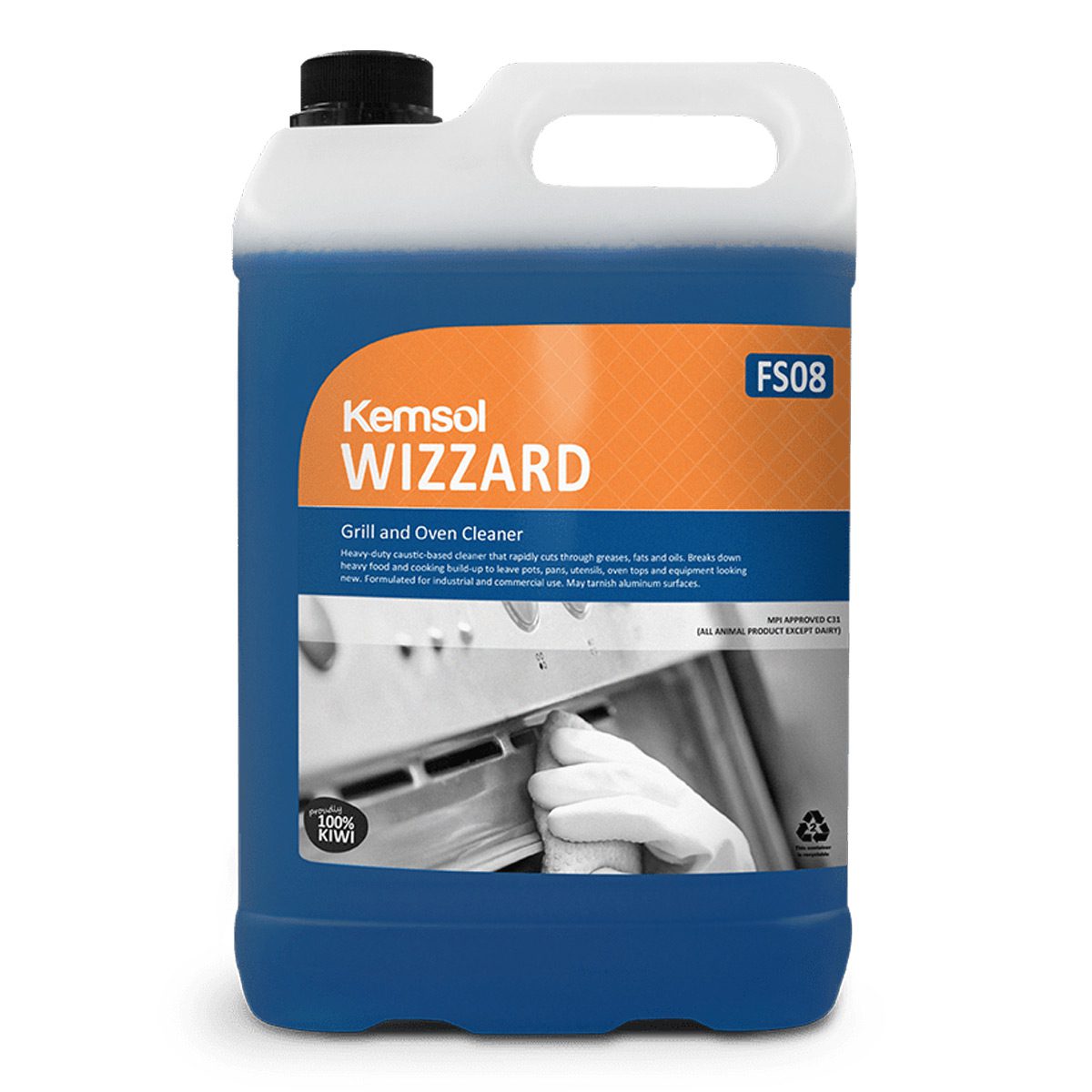cleaning-products-kitchen-multipurpose-kemsol-5L-litre-wizzard-oven-cleaner-heavy-duty-caustic-based-cleaner-cuts-through-greases-fats-oils-breaks-down-heavy-food-cooking-vjs-distributors-KWIZZ