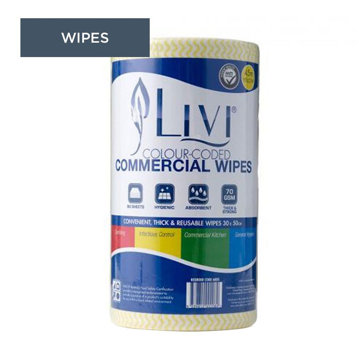 cleaning-equipment-cloths-scourers-wipes-livi-prem-yellow-wipes-90-sheets-convenient-thick-reusable-hygienic-absorbent-perforated-roll-four-different-colours-vjs-distributors-6005