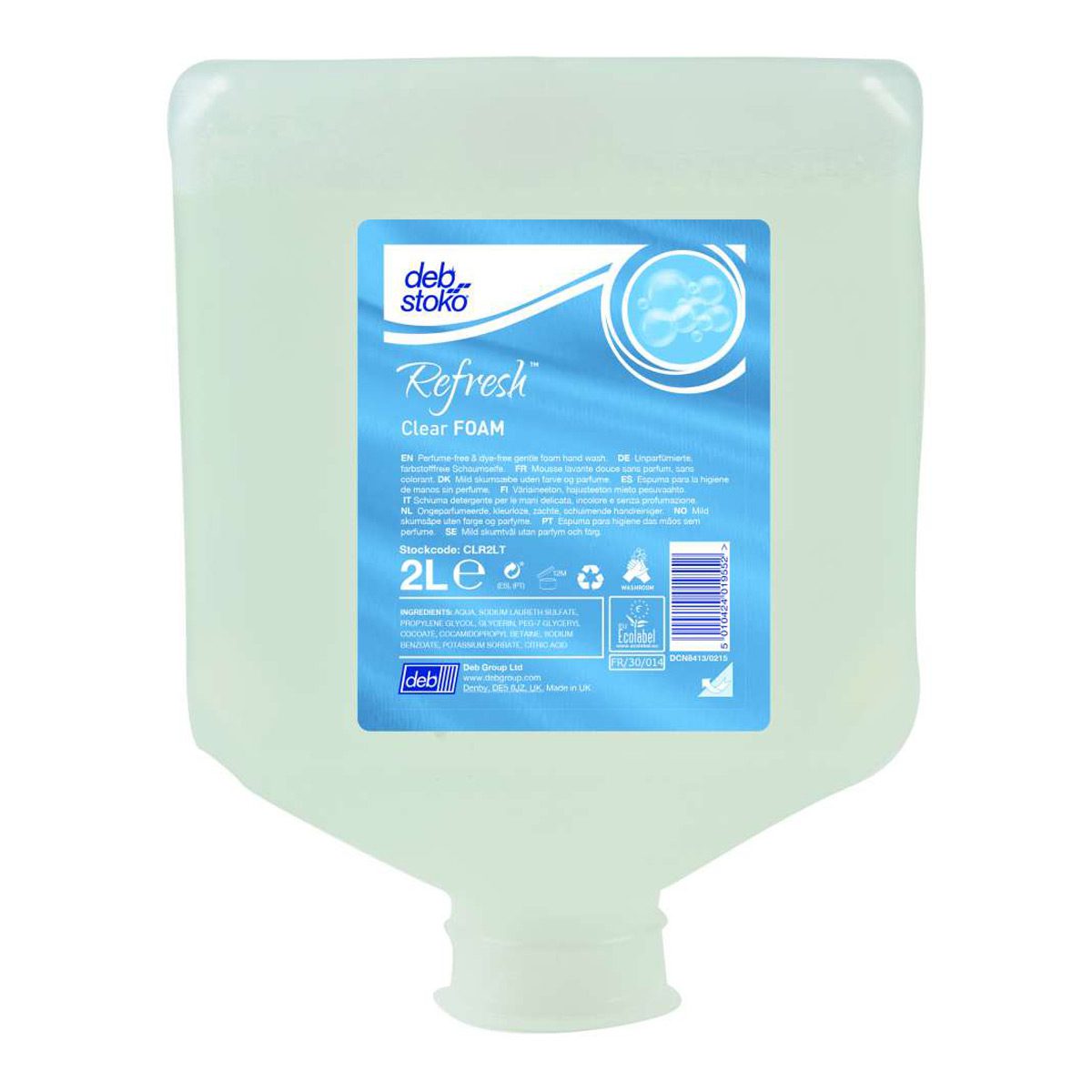 washroom-skincare-hand-soap-refresh-clear-foam-wash-2L-litre-perfume-freepdye-free-gentle-foam-hand-wash-conditioners-moisturisers-helps-prevent-skin-drying-vjs-distributors-CLR2LT