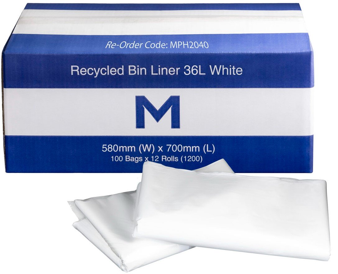 FP Recycled Bin Liner 36L White, 580mm x 700mm x 20mu Ctn 1200