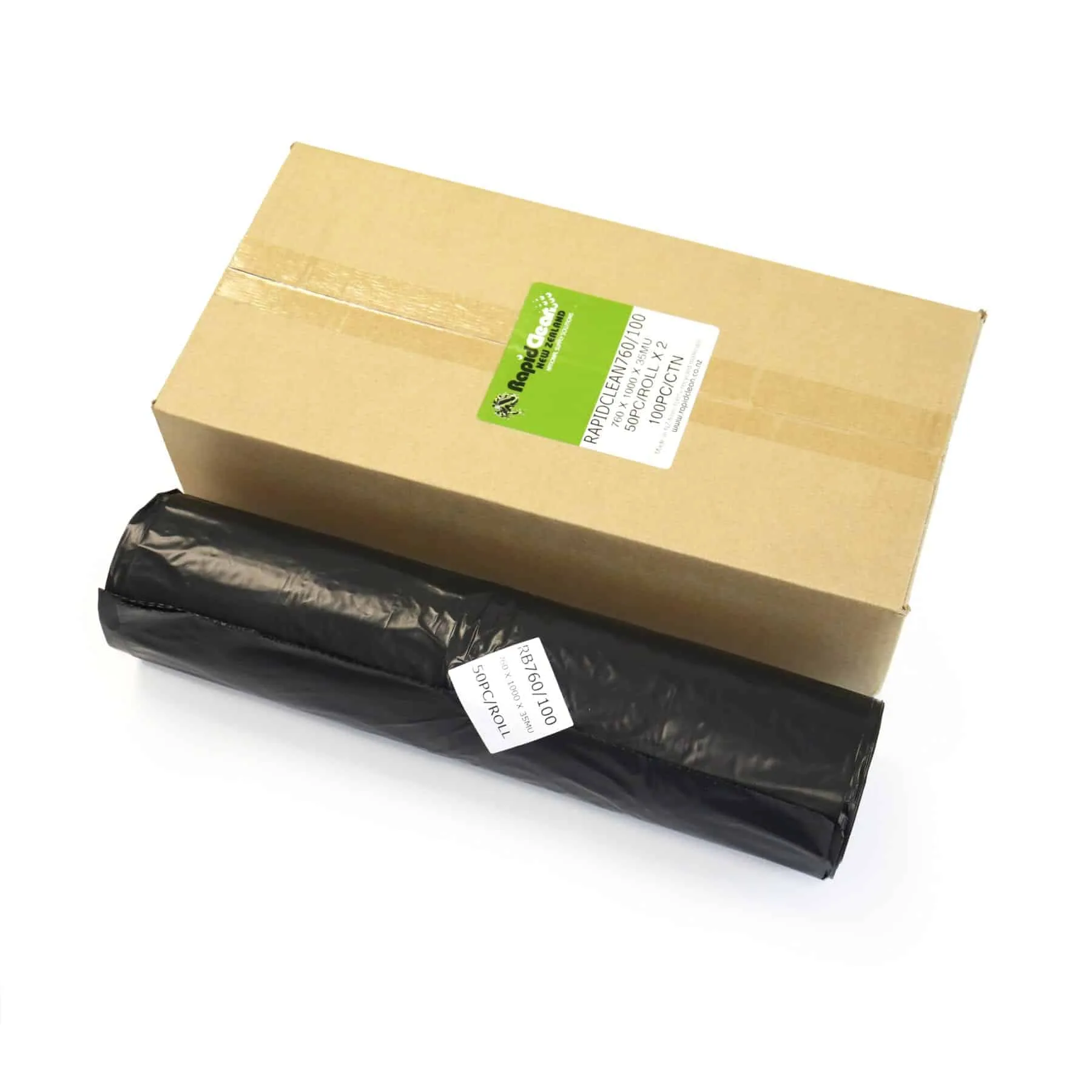Black Bin Liner 120 Litre Rolled 35mu - 50 pack